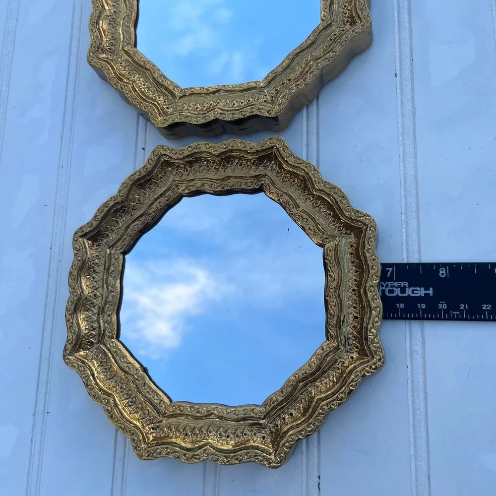 Burwood 4443 Home Interiors Gold Tone Small Octagon Mirrors Pair Vintage Ornate